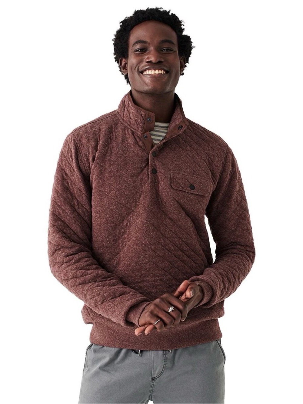 Faherty Epic Quilted Fleece Pullover in burgundy size xxl